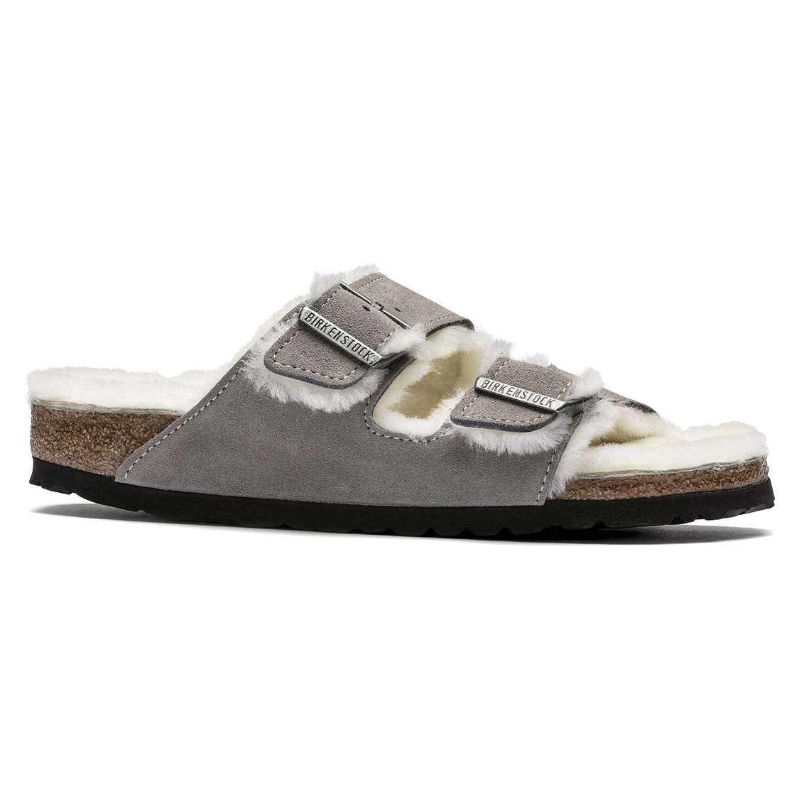 Birkenstock Arizona Shearling Suede Leather Two Strap Sandals Grey | VacayVhfuEV