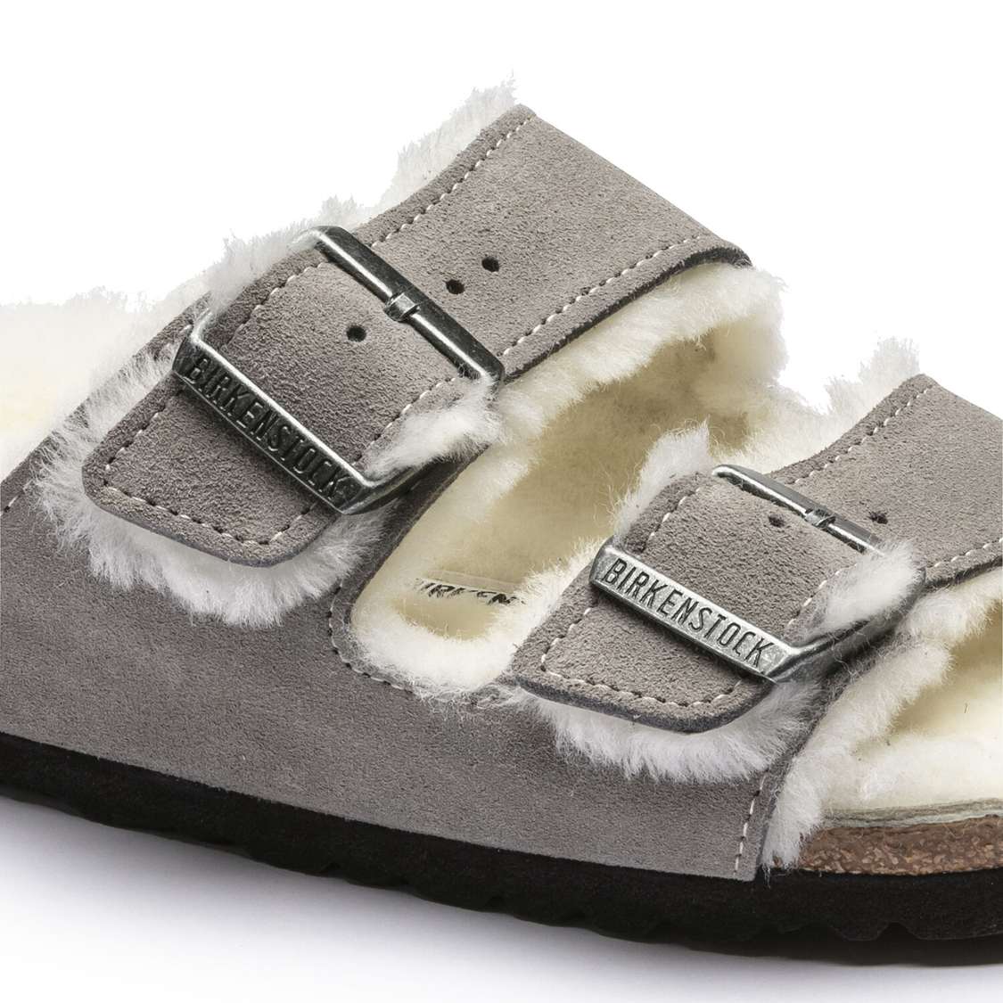 Birkenstock Arizona Shearling Suede Leather Two Strap Sandals Grey | VacayVhfuEV