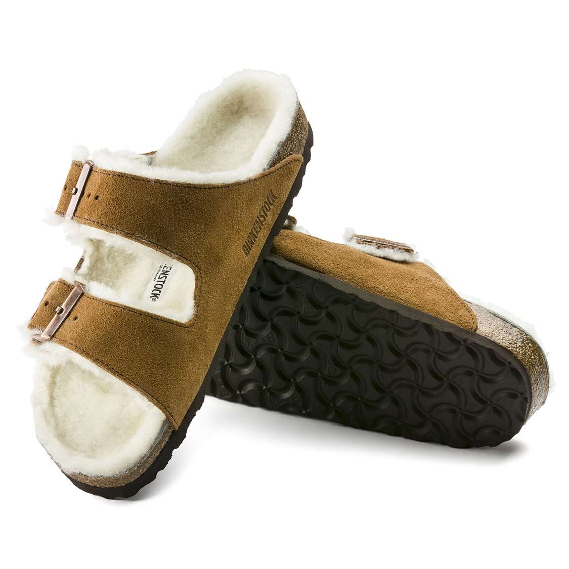 Birkenstock Arizona Shearling Suede Leather Two Strap Sandals Yellow | eOzv5WUx3zq