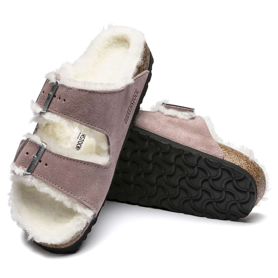 Birkenstock Arizona Shearling Suede Leather Two Strap Sandals Lavender | xTgfG8Zv5Gb