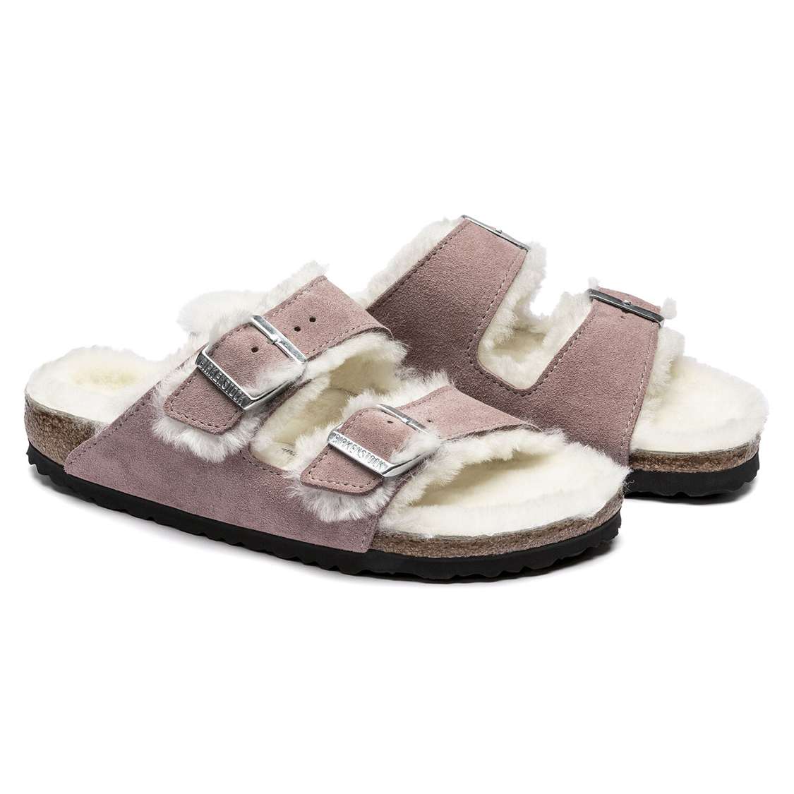 Birkenstock Arizona Shearling Suede Leather Two Strap Sandals Lavender | xTgfG8Zv5Gb