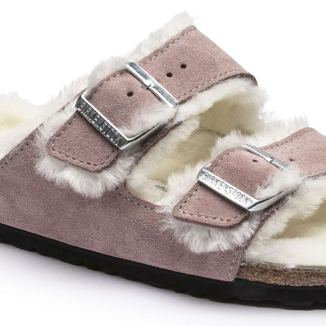 Birkenstock Arizona Shearling Suede Leather Two Strap Sandals Lavender | xTgfG8Zv5Gb