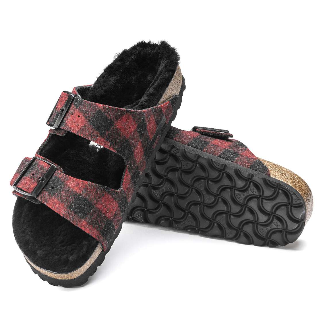 Birkenstock Arizona Shearling Wool Two Strap Sandals Red | CI5DwrX1RDf