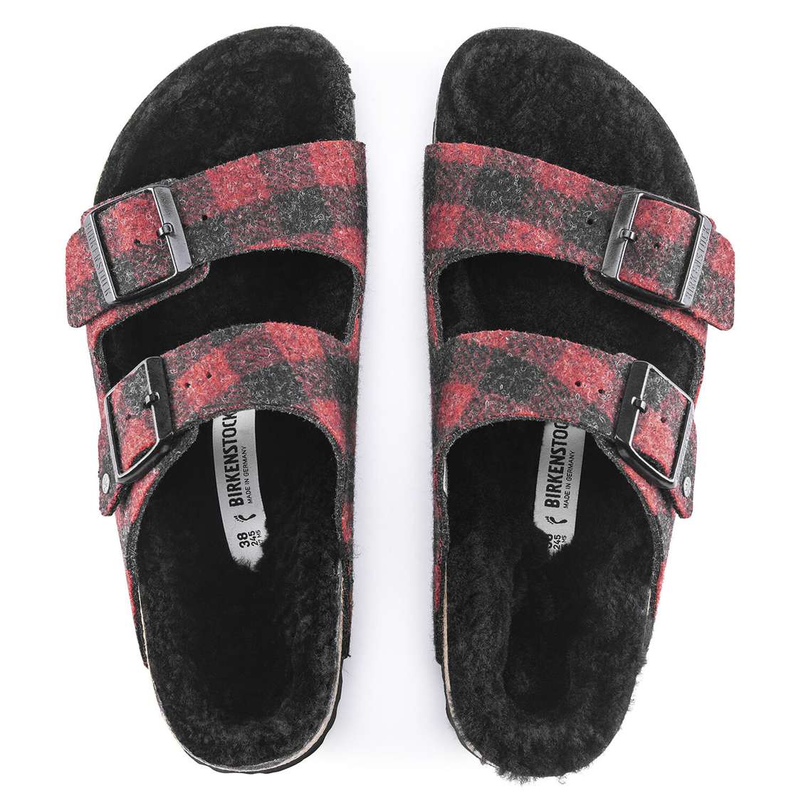 Birkenstock Arizona Shearling Wool Two Strap Sandals Red | CI5DwrX1RDf