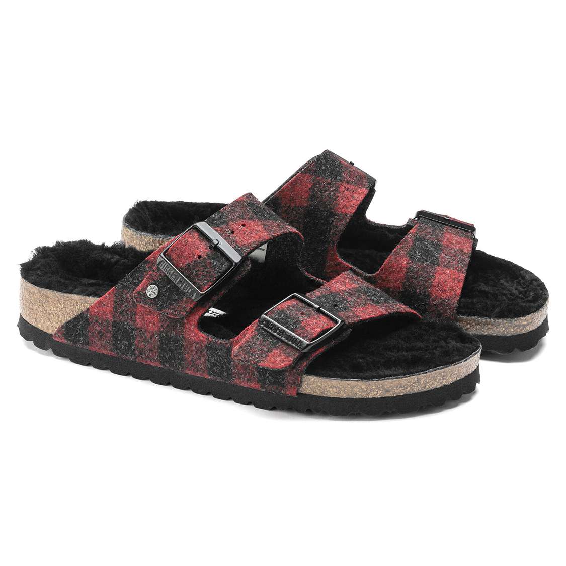 Birkenstock Arizona Shearling Wool Two Strap Sandals Red | CI5DwrX1RDf