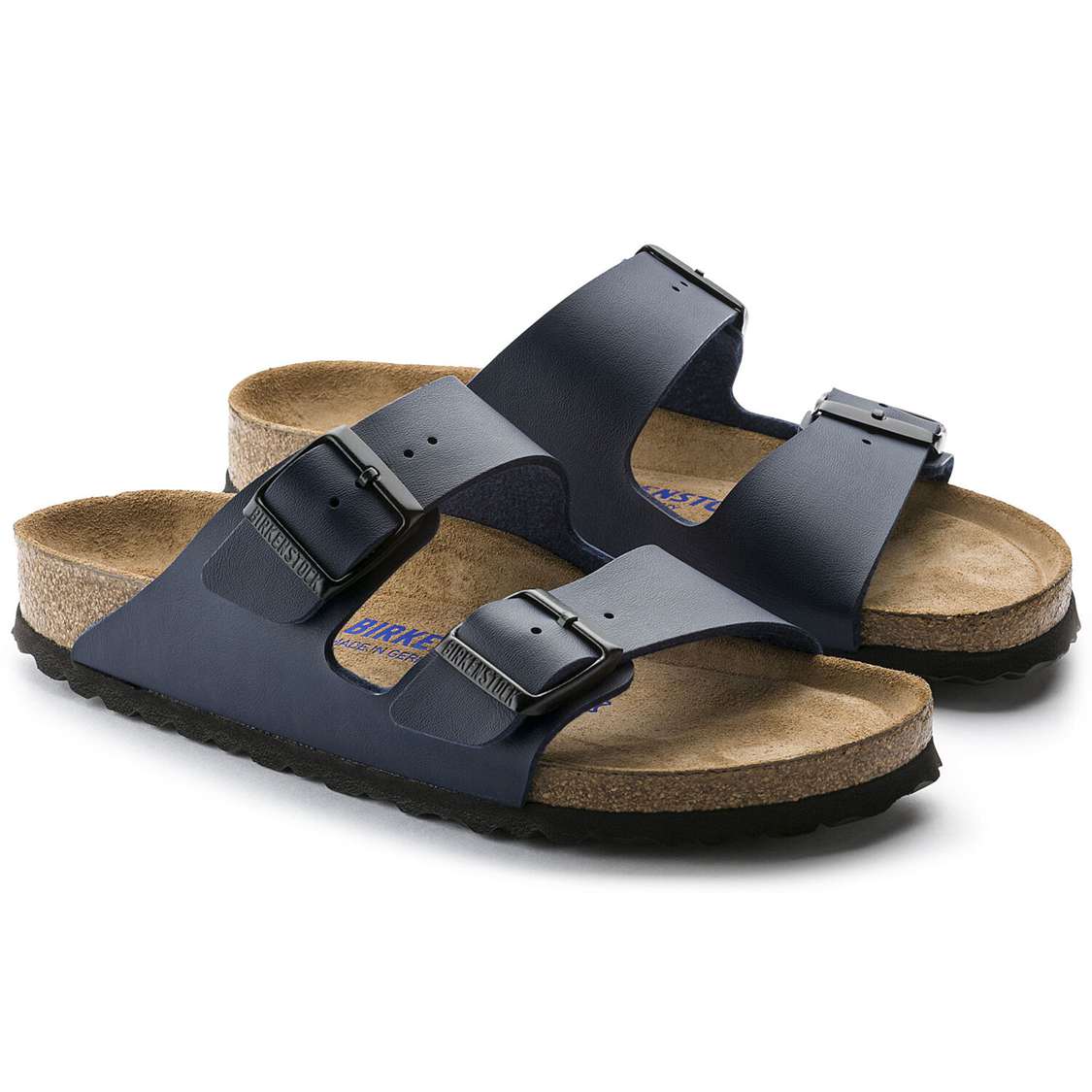 Birkenstock Arizona Soft Footbed Birko-Flor Two Strap Sandals Blue | MODwUZRRhJv