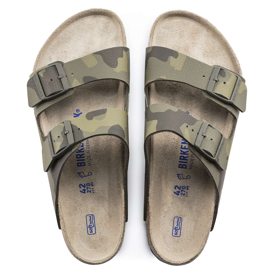 Birkenstock Arizona Soft Footbed Birko-Flor Two Strap Sandals Camo Green | T63lhAXTRo8