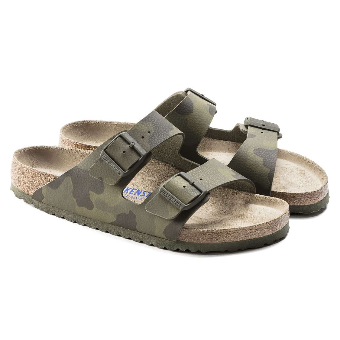 Birkenstock Arizona Soft Footbed Birko-Flor Two Strap Sandals Camo Green | T63lhAXTRo8