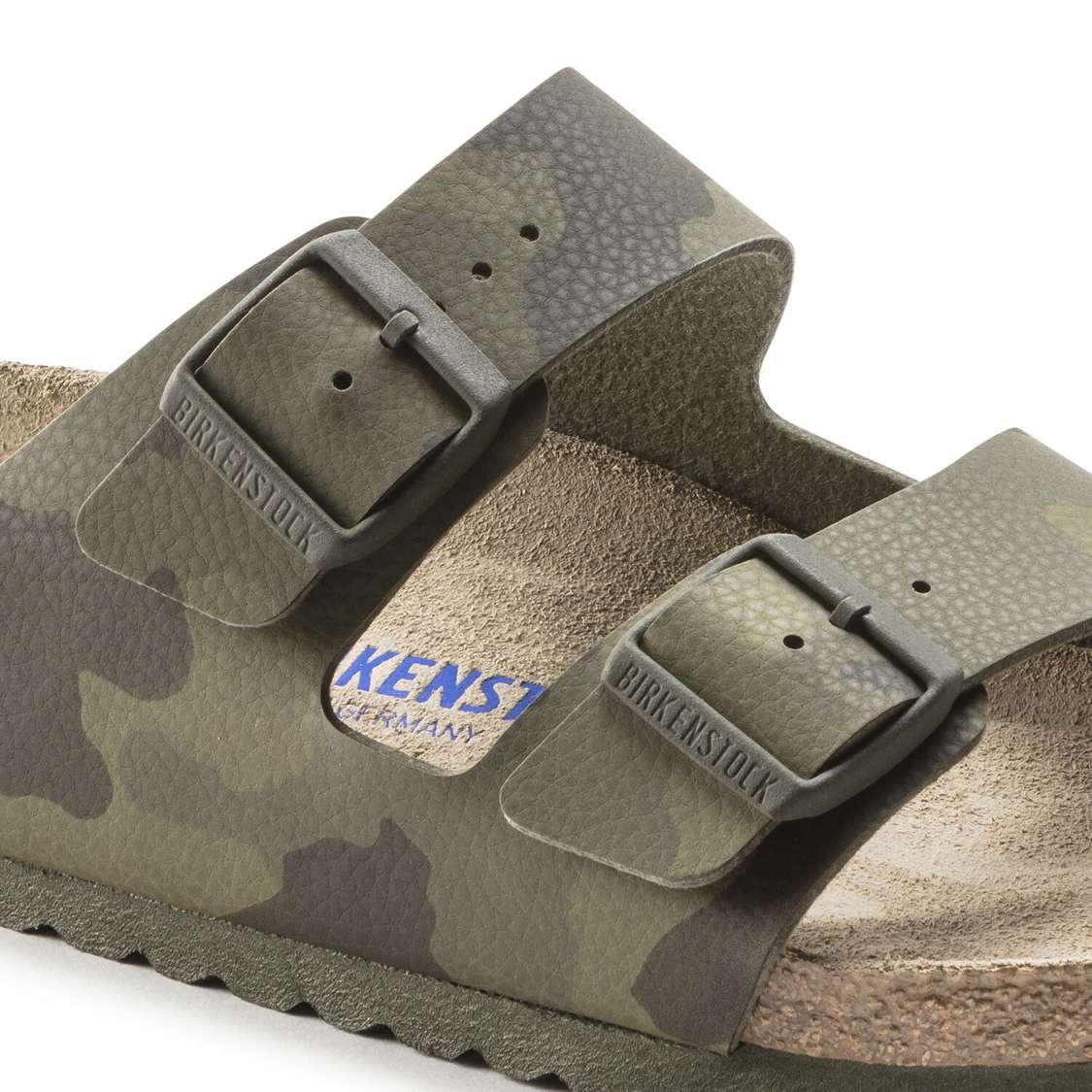 Birkenstock Arizona Soft Footbed Birko-Flor Two Strap Sandals Camo Green | T63lhAXTRo8