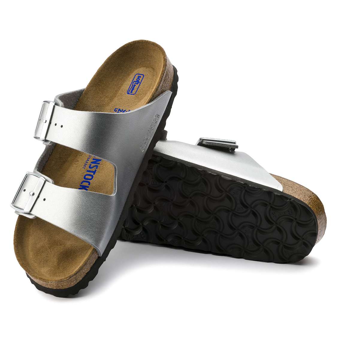 Birkenstock Arizona Soft Footbed Birko-Flor Two Strap Sandals Silver | e2w1Jpcxafv