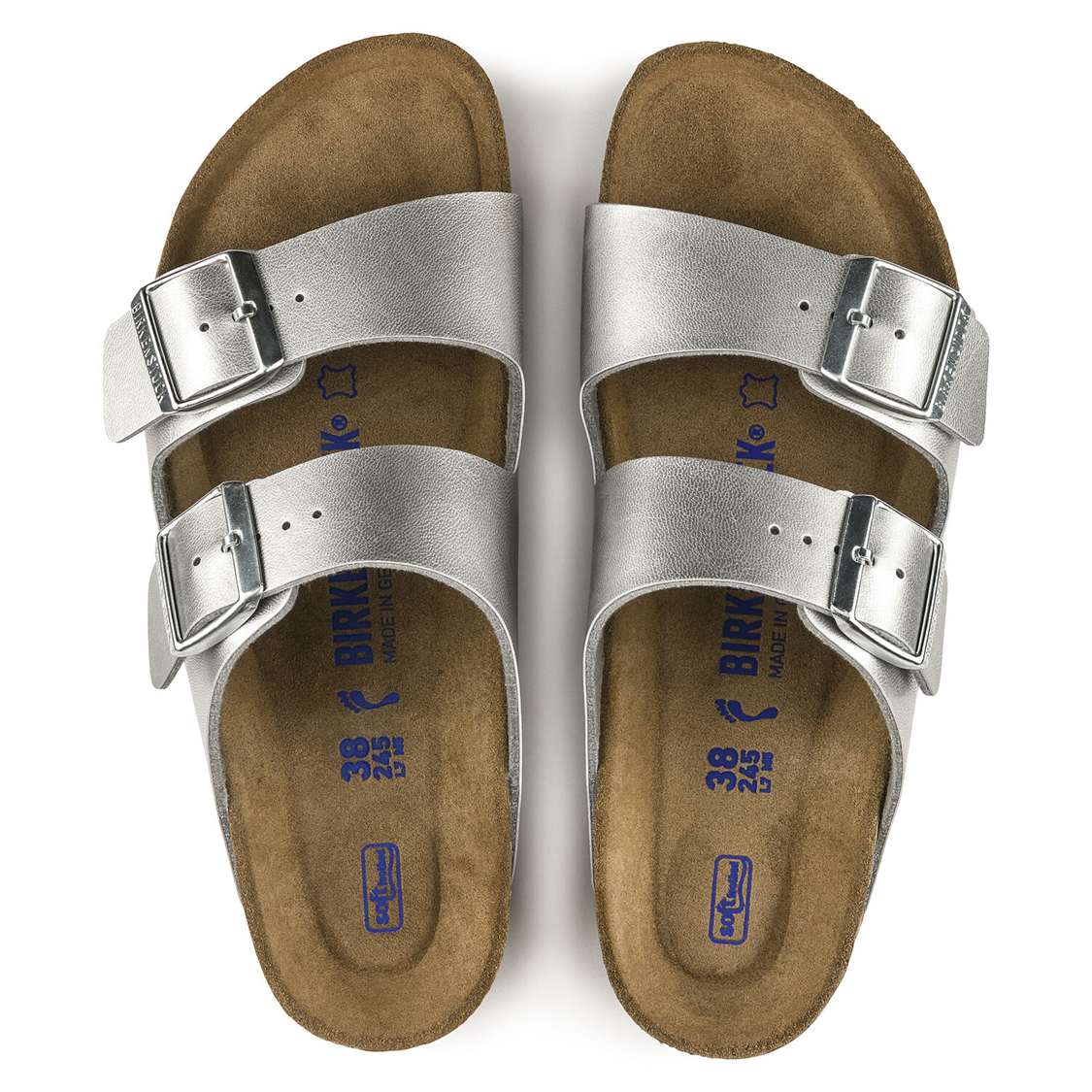 Birkenstock Arizona Soft Footbed Birko-Flor Two Strap Sandals Silver | e2w1Jpcxafv