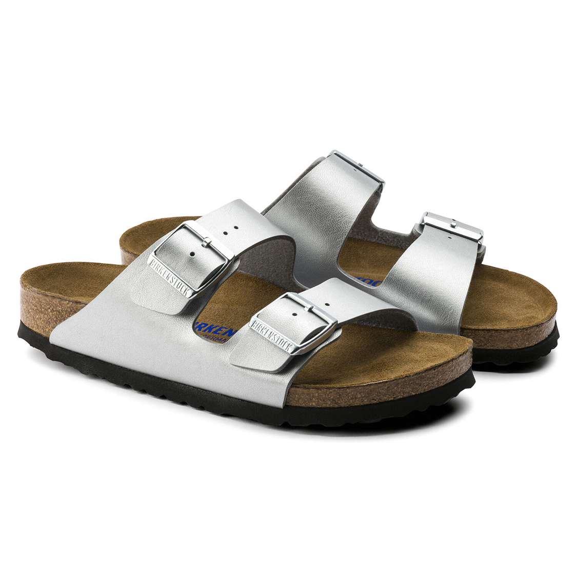 Birkenstock Arizona Soft Footbed Birko-Flor Two Strap Sandals Silver | e2w1Jpcxafv