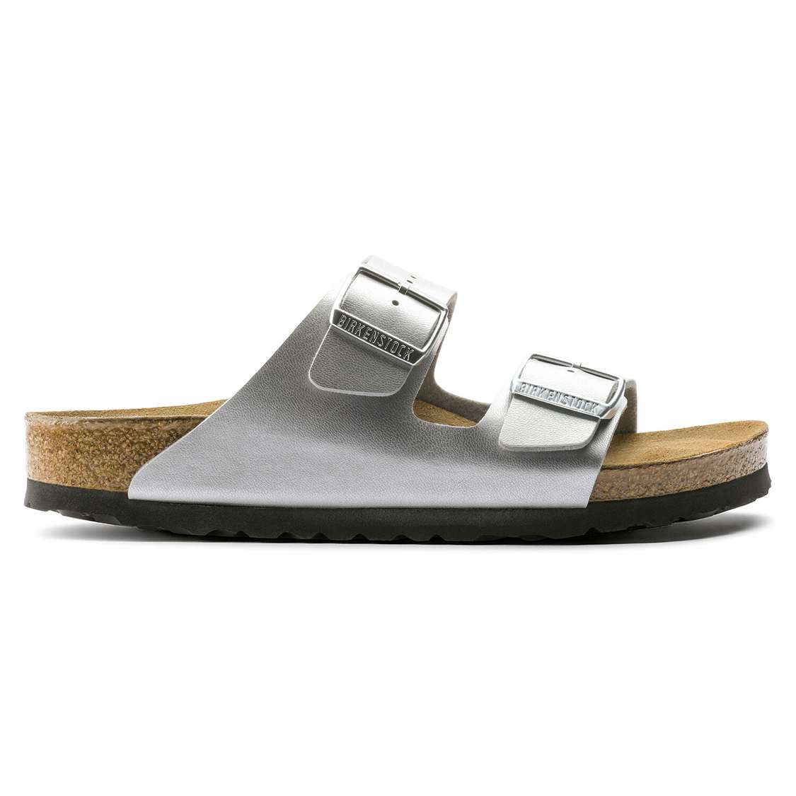 Birkenstock Arizona Soft Footbed Birko-Flor Two Strap Sandals Silver | e2w1Jpcxafv