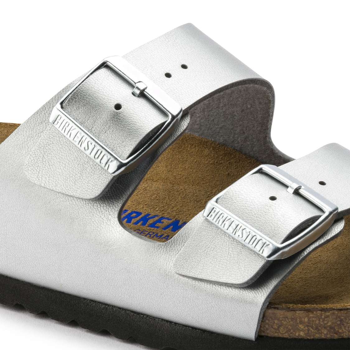 Birkenstock Arizona Soft Footbed Birko-Flor Two Strap Sandals Silver | e2w1Jpcxafv