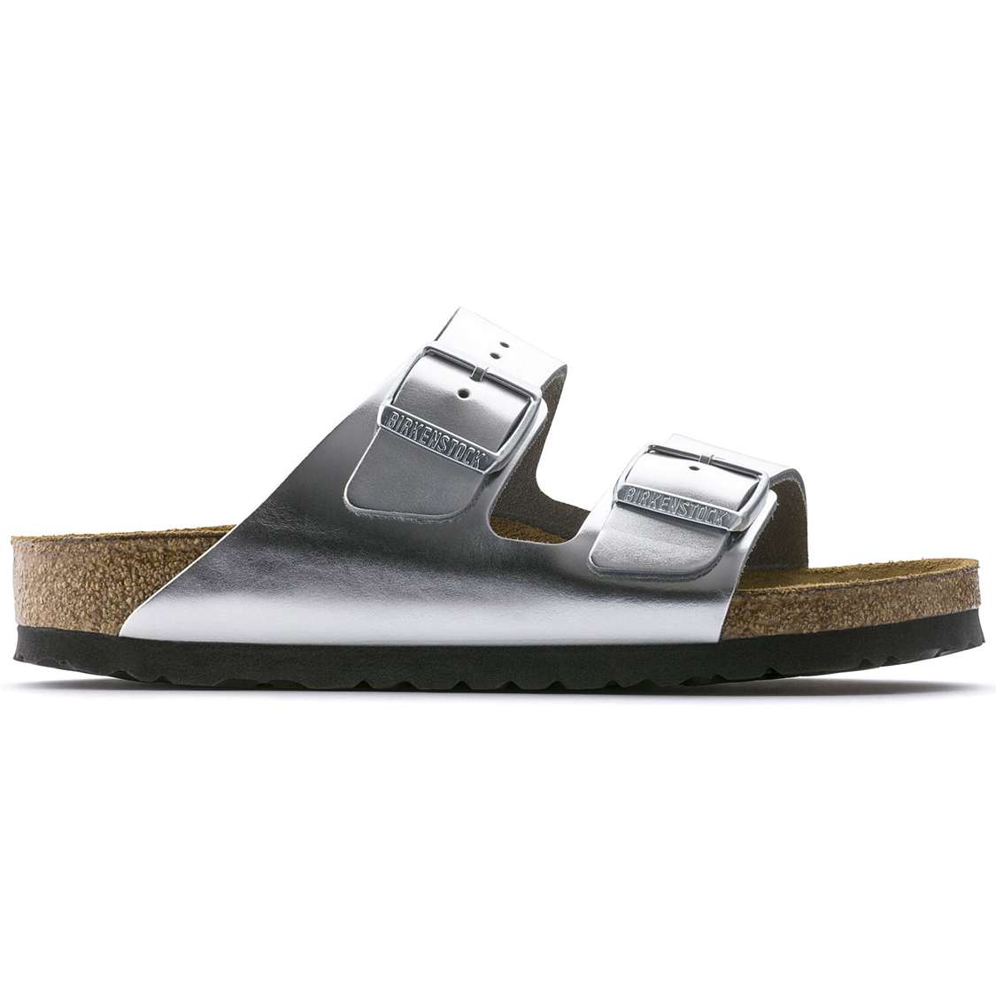 Birkenstock Arizona Soft Footbed Leather Two Strap Sandals Silver | 5IRbt69BZAG