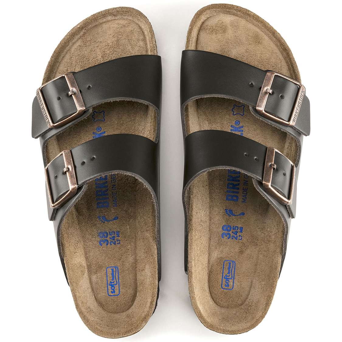 Birkenstock Arizona Soft Footbed Leather Two Strap Sandals Brown | 5csc4BON8wA