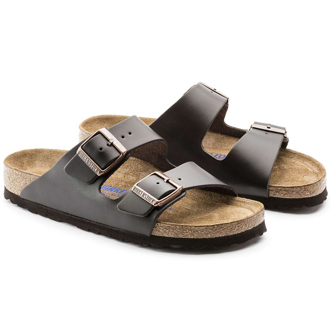 Birkenstock Arizona Soft Footbed Leather Two Strap Sandals Brown | 5csc4BON8wA