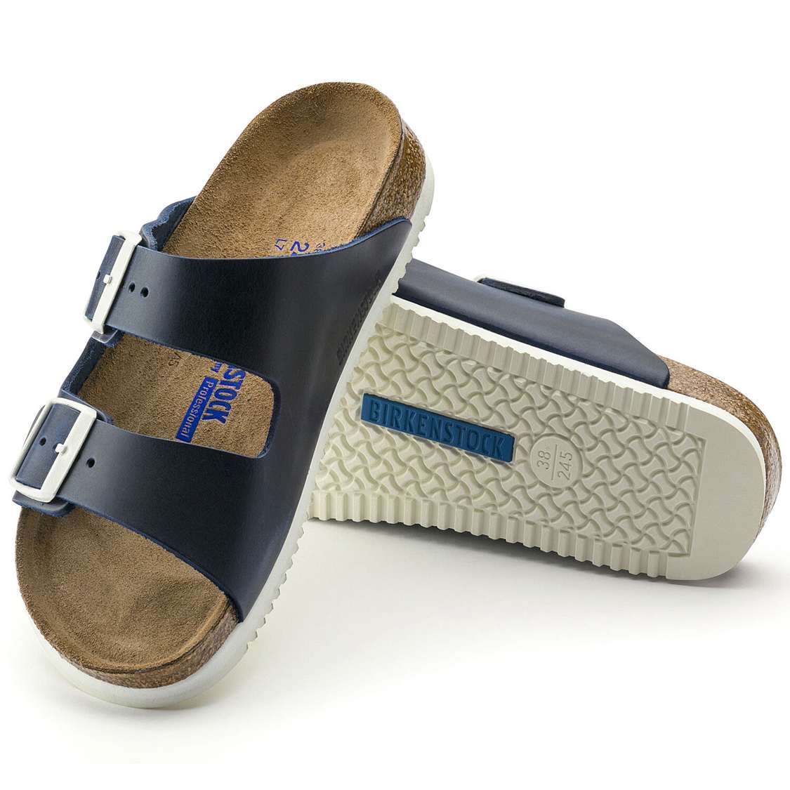 Birkenstock Arizona Soft Footbed Leather Two Strap Sandals Blue | FV77lC5Uqkz