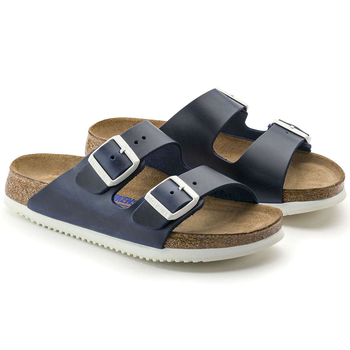 Birkenstock Arizona Soft Footbed Leather Two Strap Sandals Blue | FV77lC5Uqkz