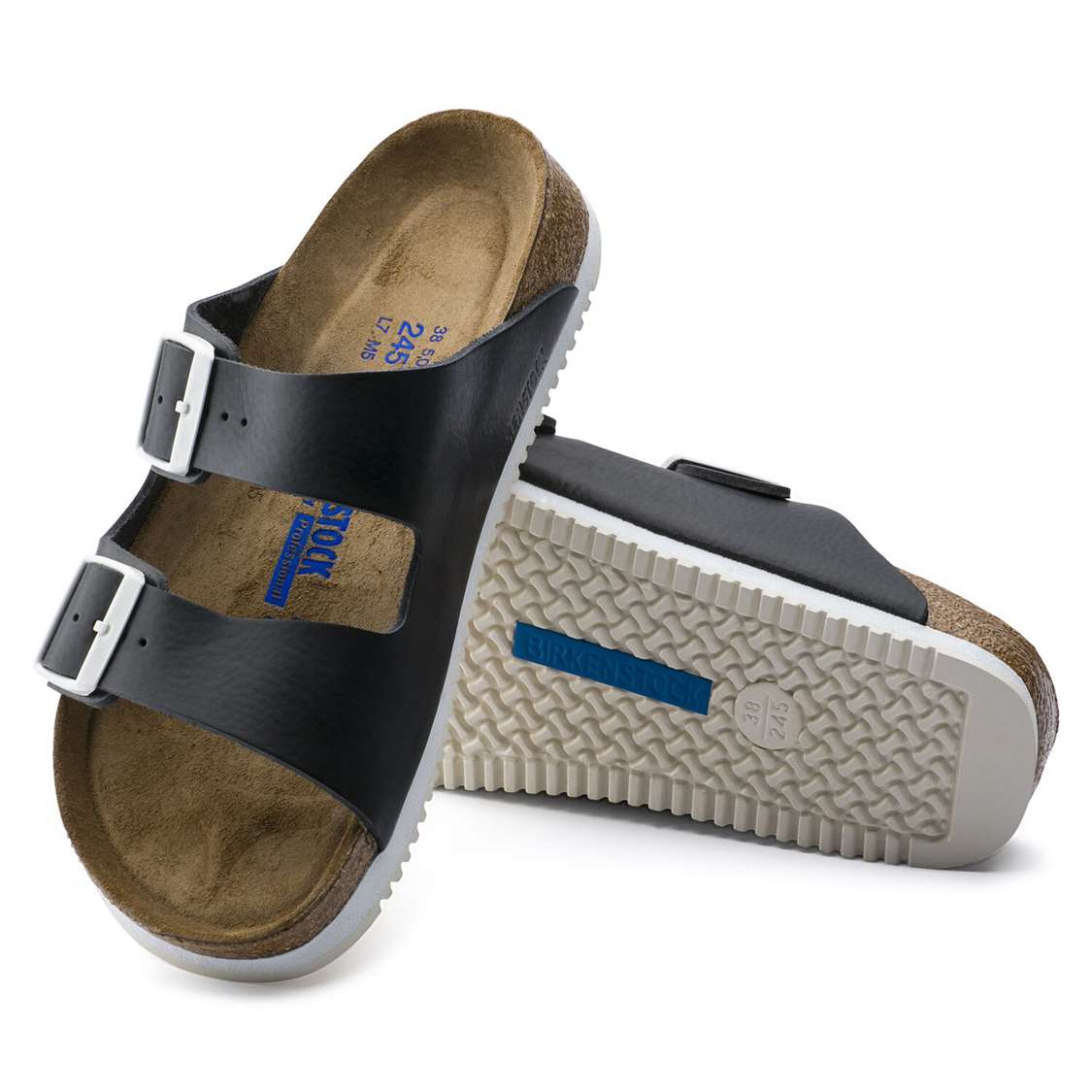 Birkenstock Arizona Soft Footbed Leather Two Strap Sandals Black | aOhR1xOxGb5