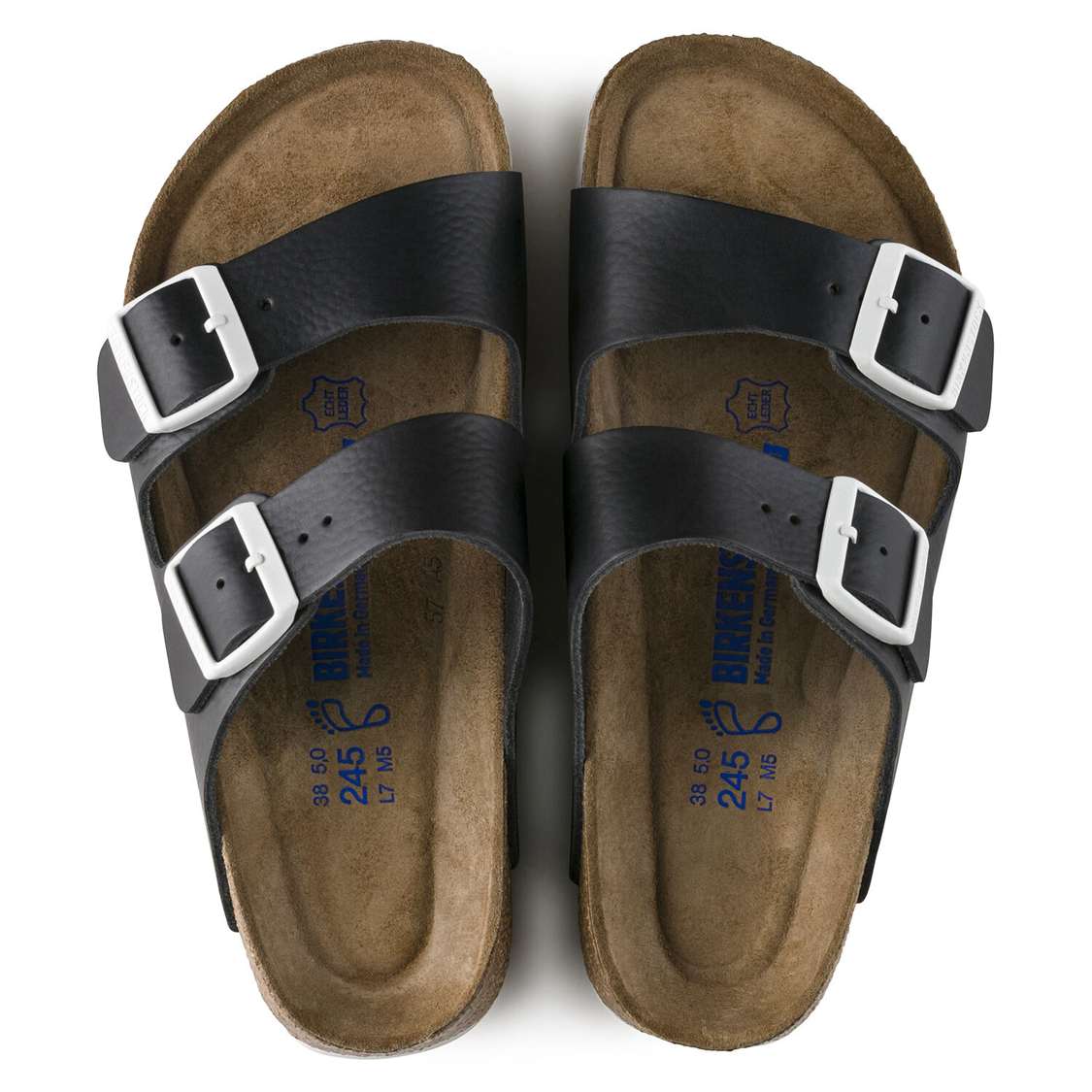 Birkenstock Arizona Soft Footbed Leather Two Strap Sandals Black | aOhR1xOxGb5