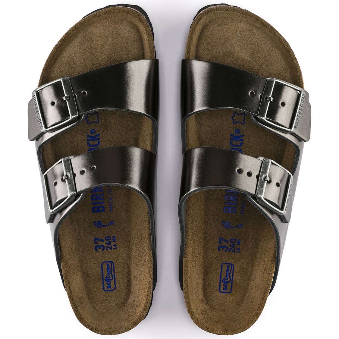 Birkenstock Arizona Soft Footbed Leather Two Strap Sandals Dark Grey | fDpLKgMAtqV