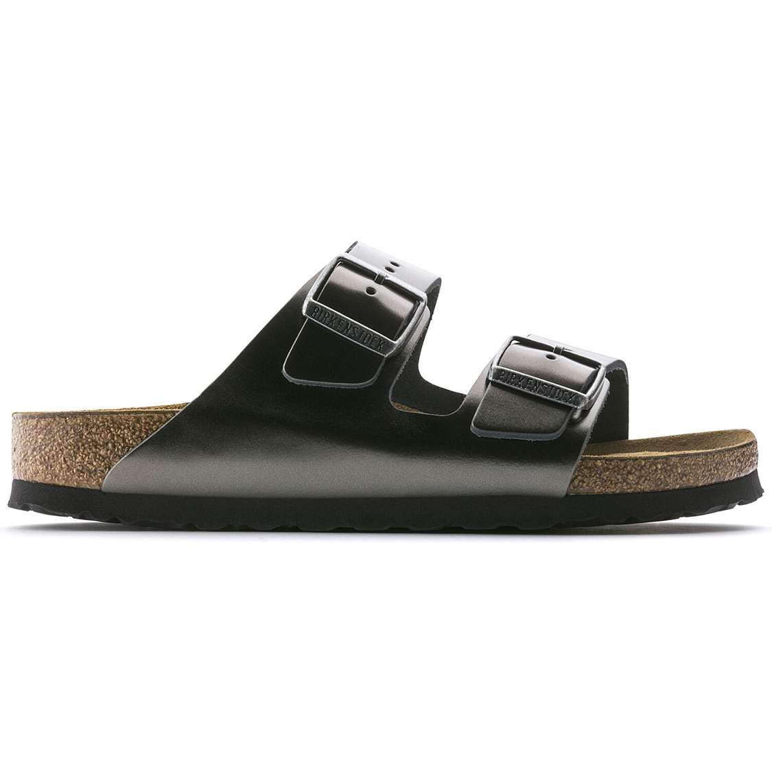 Birkenstock Arizona Soft Footbed Leather Two Strap Sandals Dark Grey | fDpLKgMAtqV