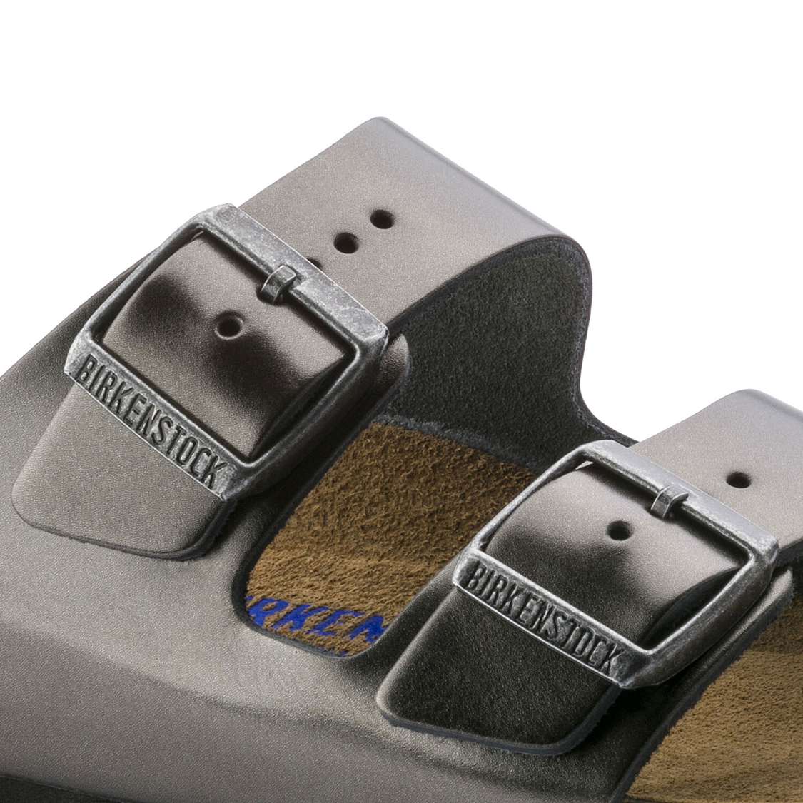 Birkenstock Arizona Soft Footbed Leather Two Strap Sandals Dark Grey | fDpLKgMAtqV