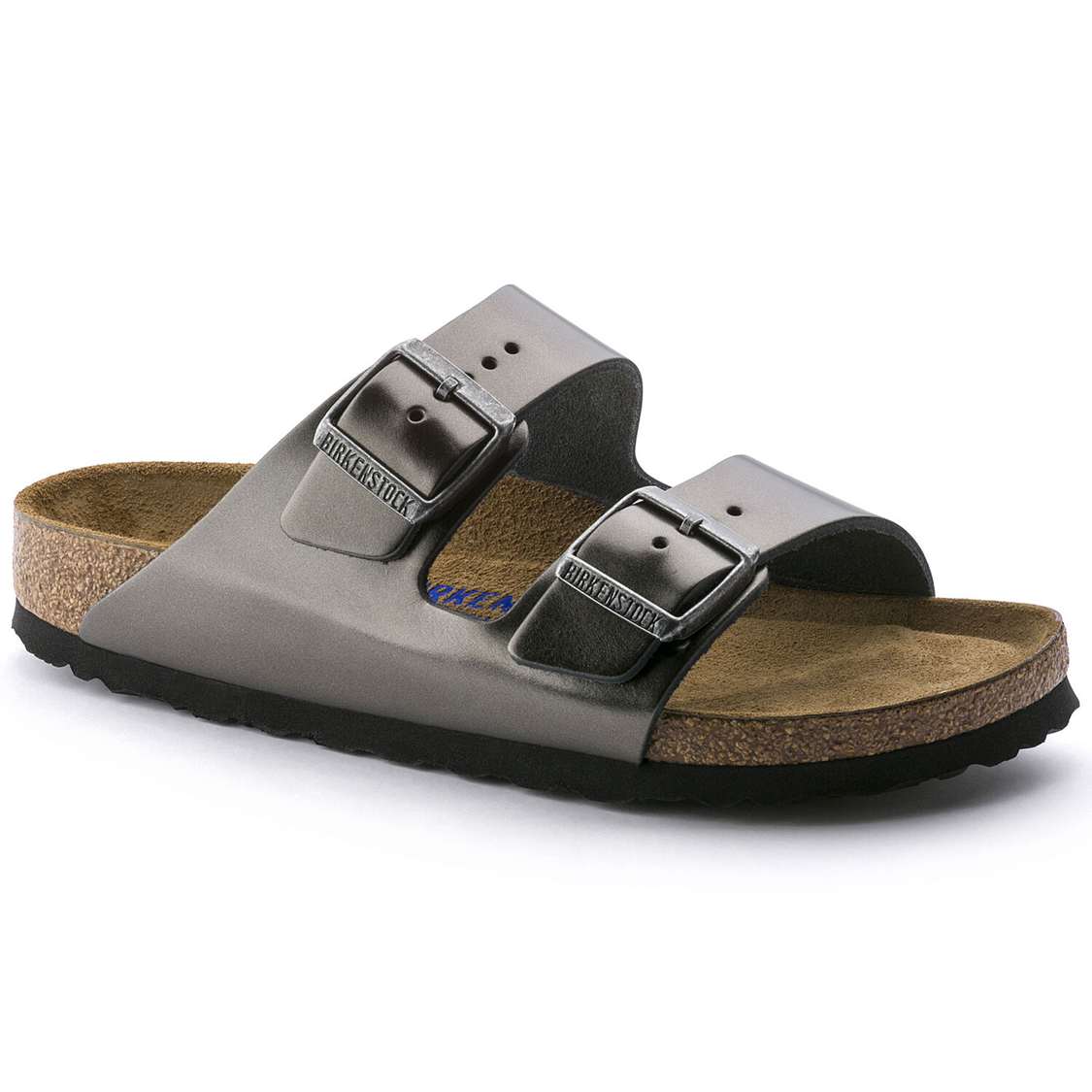 Birkenstock Arizona Soft Footbed Leather Two Strap Sandals Dark Grey | fDpLKgMAtqV