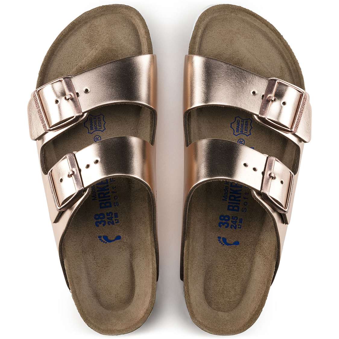 Birkenstock Arizona Soft Footbed Leather Two Strap Sandals Copper | movWkROBXlc