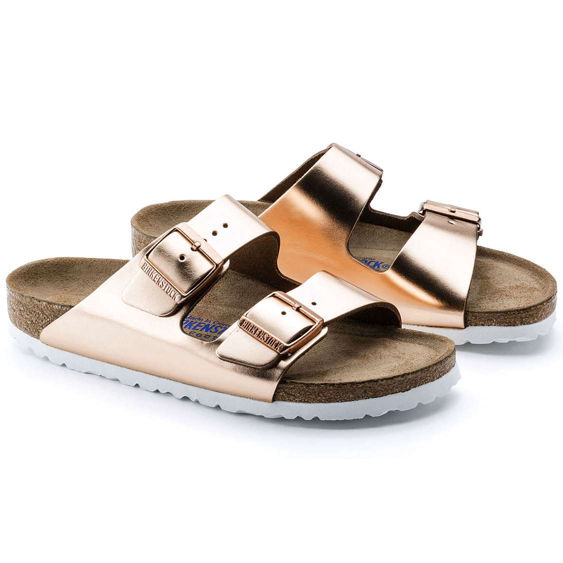 Birkenstock Arizona Soft Footbed Leather Two Strap Sandals Copper | movWkROBXlc