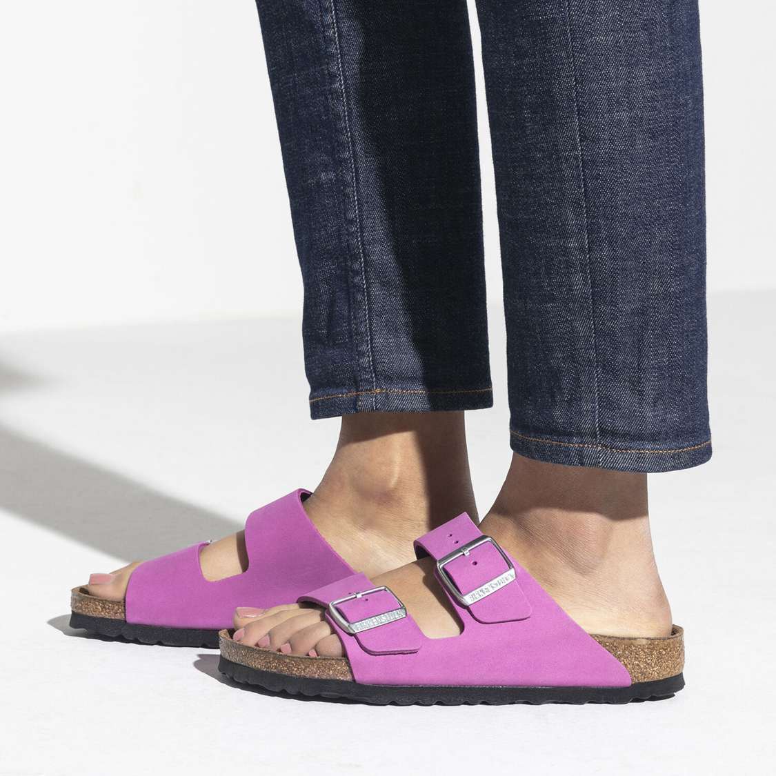 Birkenstock Arizona Soft Footbed Nubuck Leather Two Strap Sandals Purple | LQzGSgw9Xp7