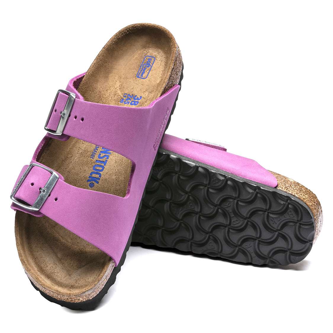 Birkenstock Arizona Soft Footbed Nubuck Leather Two Strap Sandals Purple | LQzGSgw9Xp7