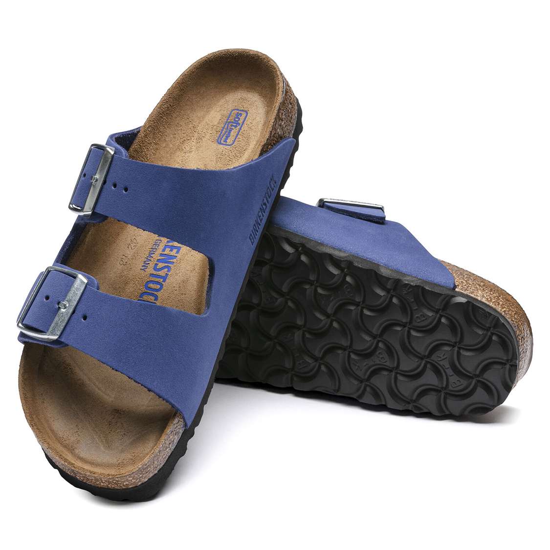 Birkenstock Arizona Soft Footbed Nubuck Leather Two Strap Sandals AZURE Blue | SYQBpywmJLD