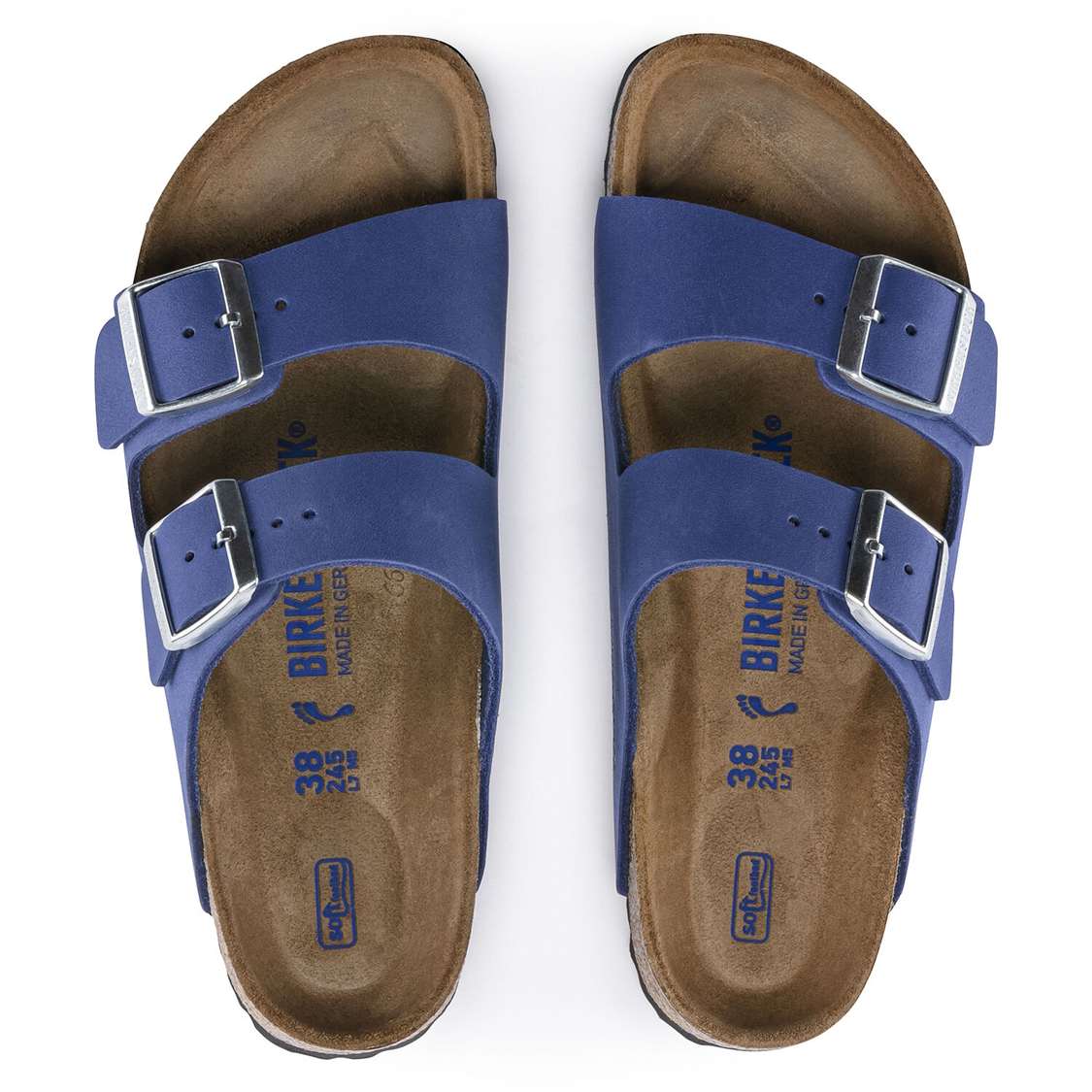 Birkenstock Arizona Soft Footbed Nubuck Leather Two Strap Sandals AZURE Blue | SYQBpywmJLD