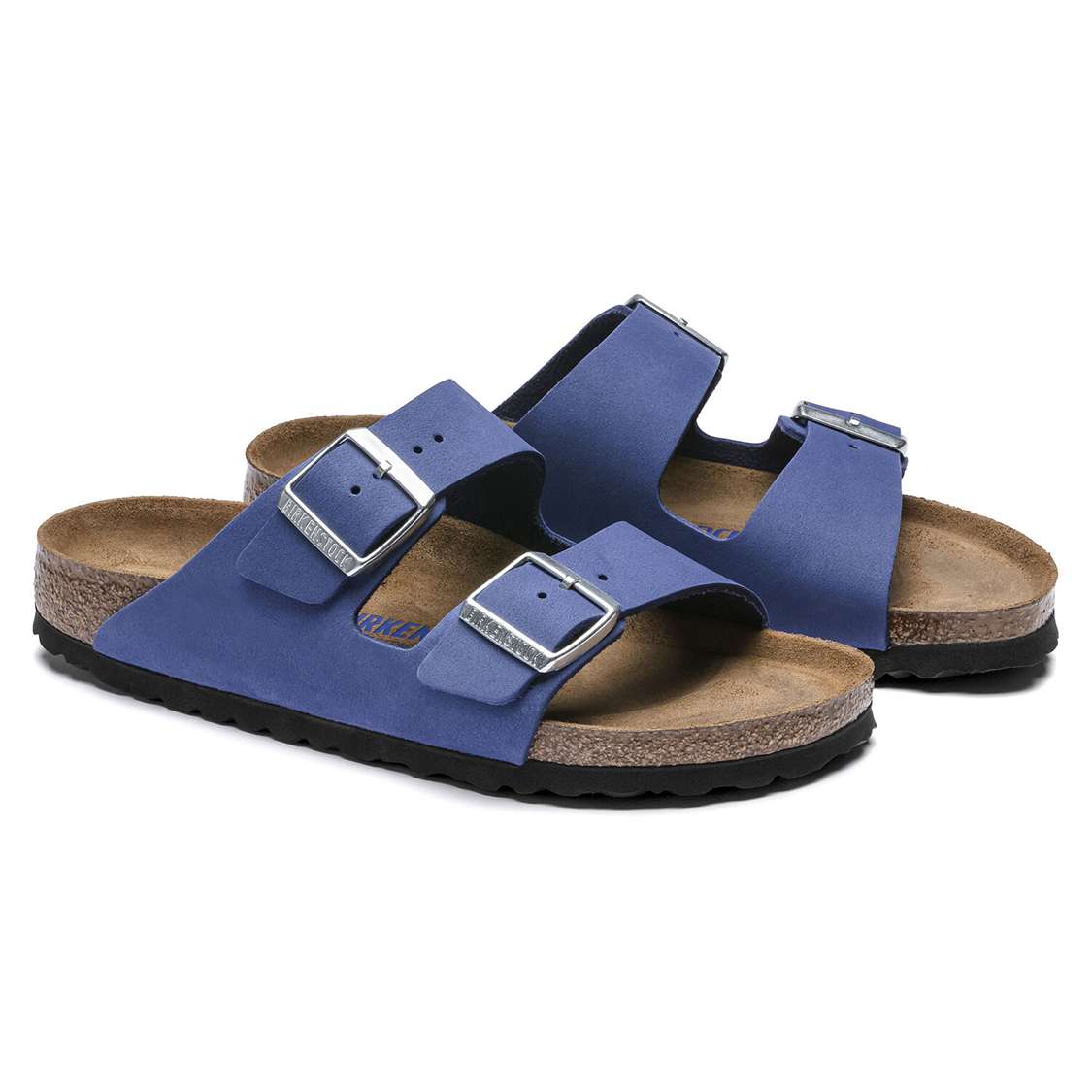 Birkenstock Arizona Soft Footbed Nubuck Leather Two Strap Sandals AZURE Blue | SYQBpywmJLD