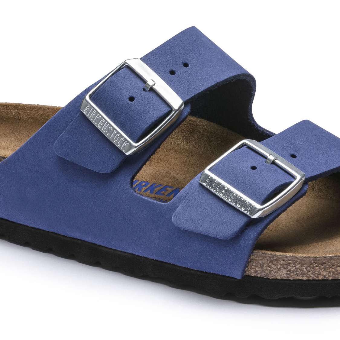 Birkenstock Arizona Soft Footbed Nubuck Leather Two Strap Sandals AZURE Blue | SYQBpywmJLD