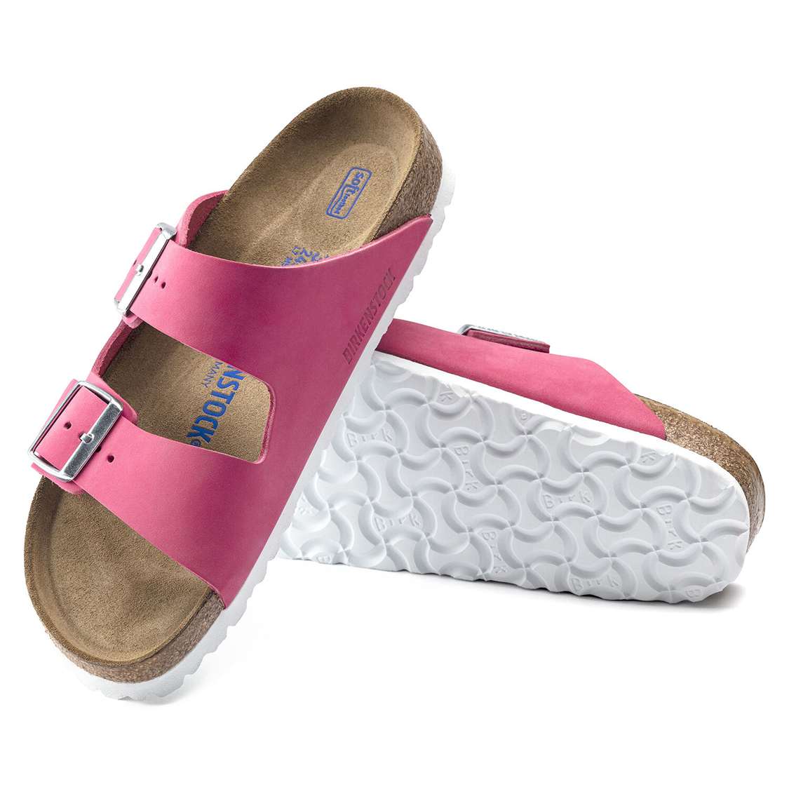 Birkenstock Arizona Soft Footbed Nubuck Leather Two Strap Sandals Fuchsia | ZkaMXhSPfX9