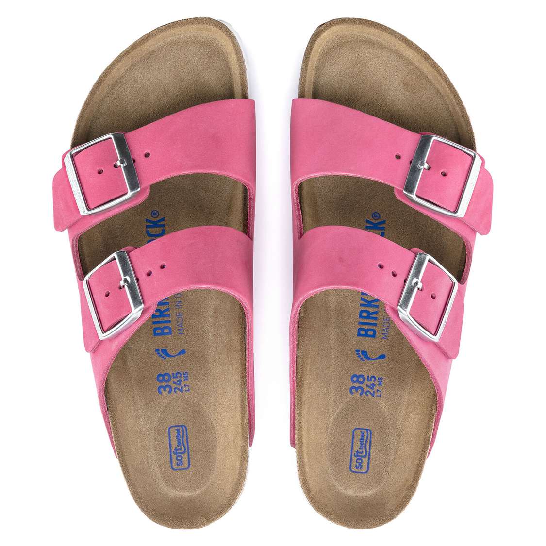 Birkenstock Arizona Soft Footbed Nubuck Leather Two Strap Sandals Fuchsia | ZkaMXhSPfX9