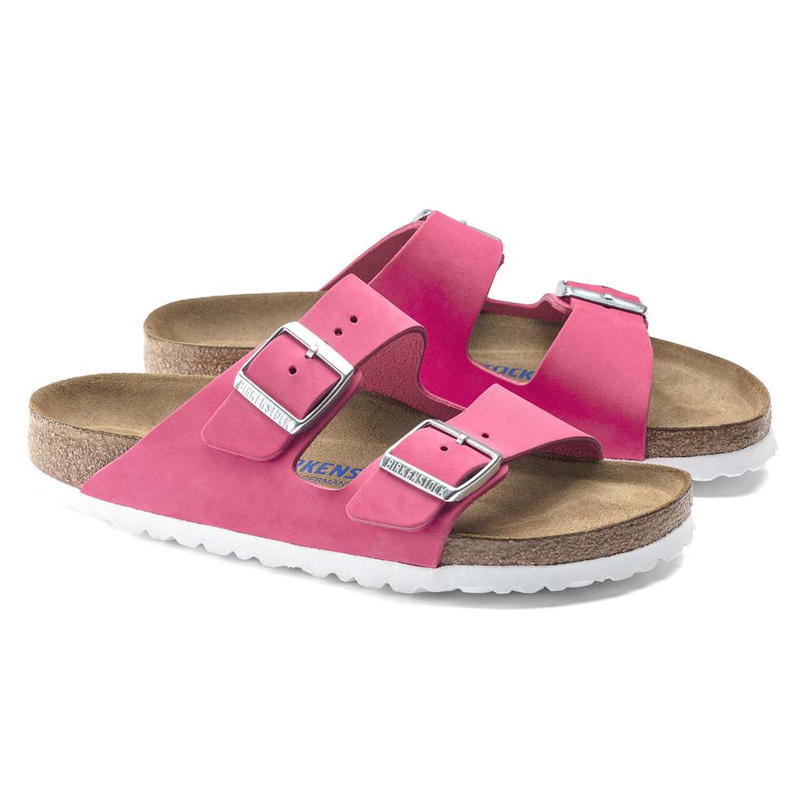 Birkenstock Arizona Soft Footbed Nubuck Leather Two Strap Sandals Fuchsia | ZkaMXhSPfX9