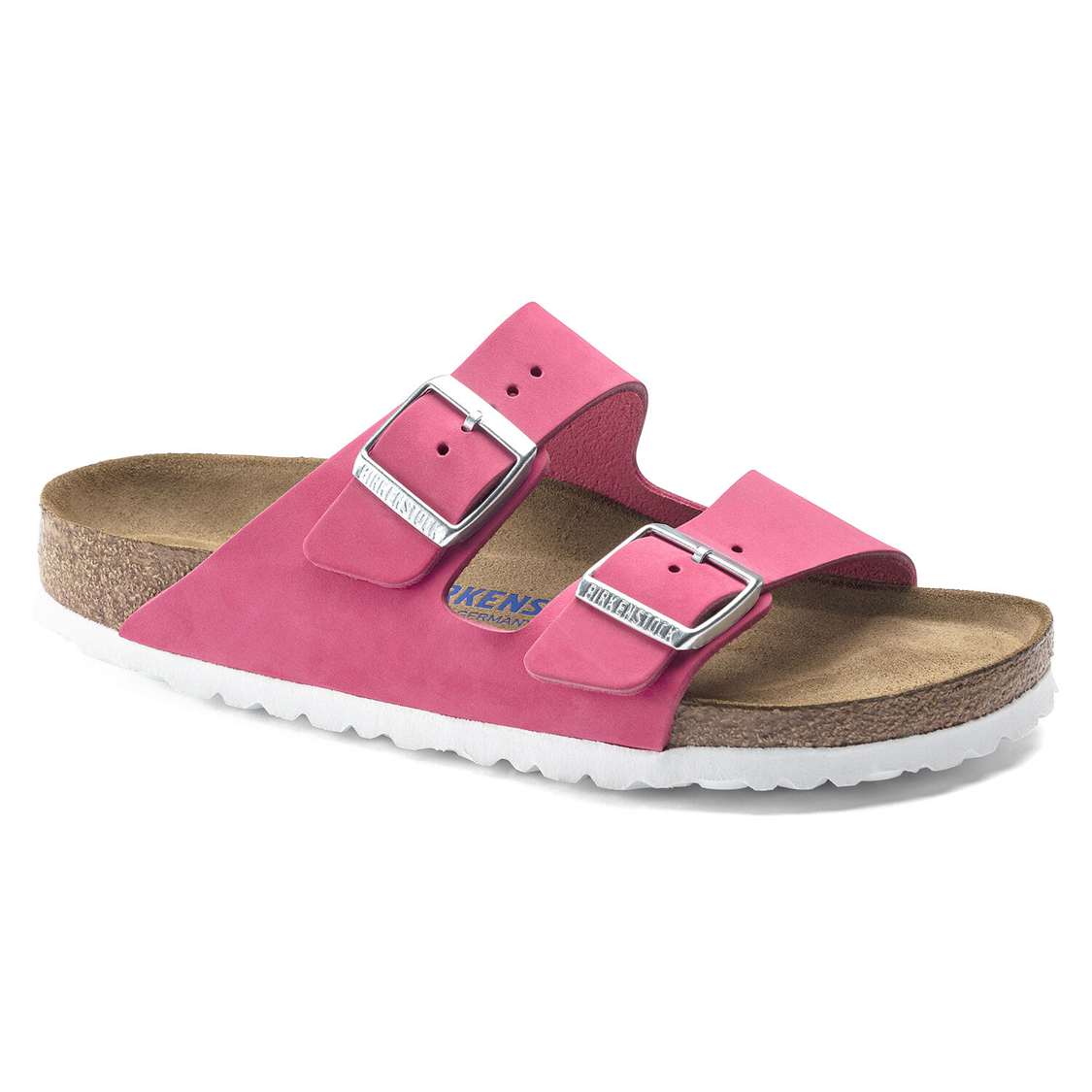 Birkenstock Arizona Soft Footbed Nubuck Leather Two Strap Sandals Fuchsia | ZkaMXhSPfX9