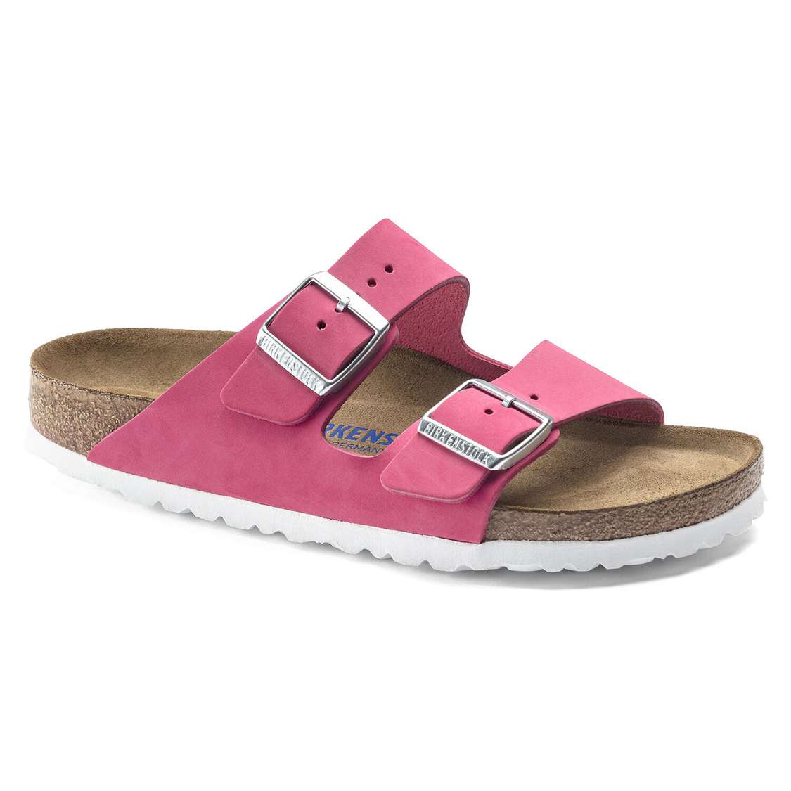 Birkenstock Arizona Soft Footbed Nubuck Leather Two Strap Sandals Fuchsia | ZkaMXhSPfX9