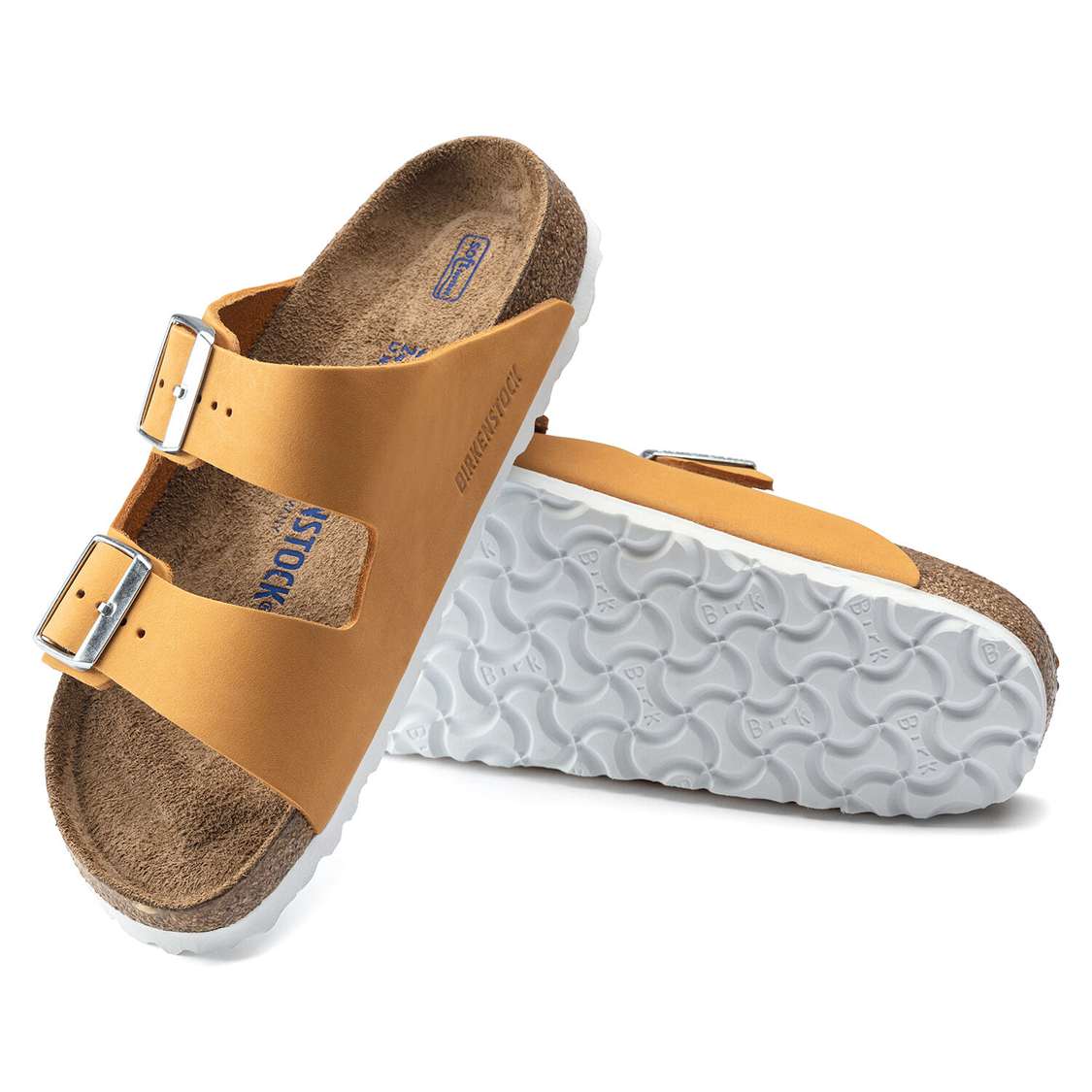 Birkenstock Arizona Soft Footbed Nubuck Leather Two Strap Sandals Apricot | tdMuZqMCK1U