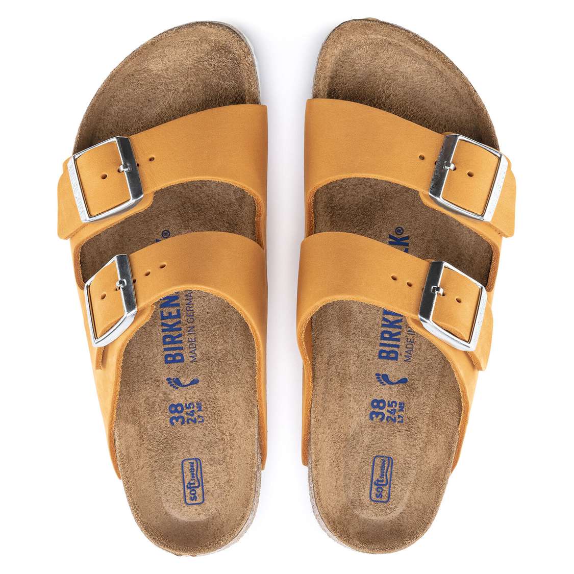 Birkenstock Arizona Soft Footbed Nubuck Leather Two Strap Sandals Apricot | tdMuZqMCK1U