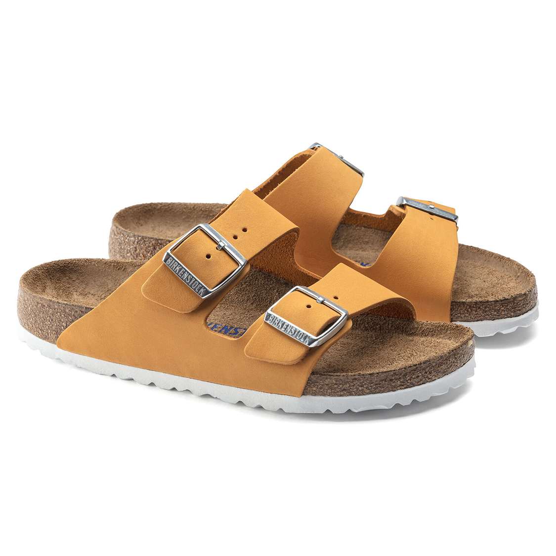 Birkenstock Arizona Soft Footbed Nubuck Leather Two Strap Sandals Apricot | tdMuZqMCK1U