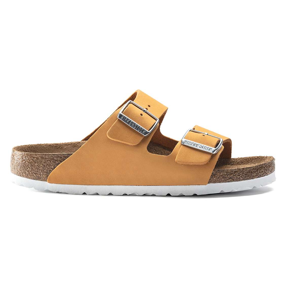 Birkenstock Arizona Soft Footbed Nubuck Leather Two Strap Sandals Apricot | tdMuZqMCK1U