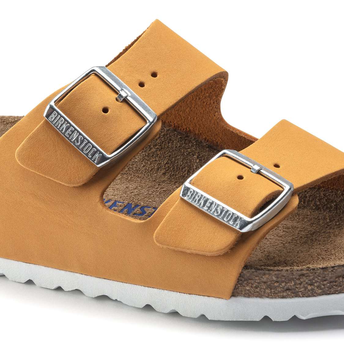 Birkenstock Arizona Soft Footbed Nubuck Leather Two Strap Sandals Apricot | tdMuZqMCK1U