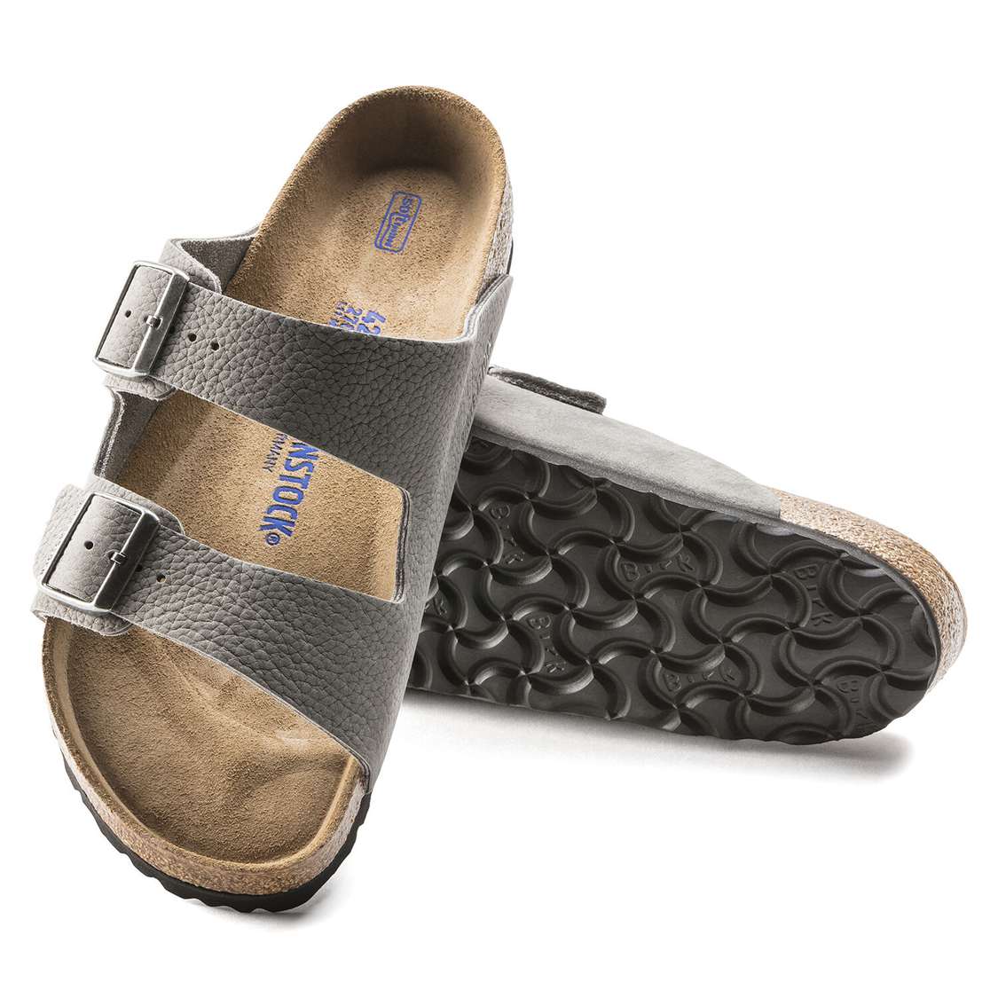 Birkenstock Arizona Soft Footbed Nubuck Leather Two Strap Sandals Grey | uBfGSgisWN9