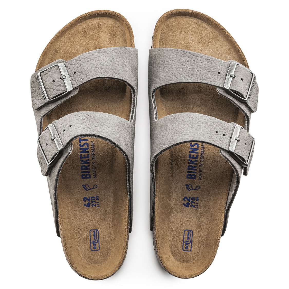 Birkenstock Arizona Soft Footbed Nubuck Leather Two Strap Sandals Grey | uBfGSgisWN9