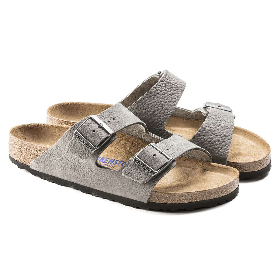 Birkenstock Arizona Soft Footbed Nubuck Leather Two Strap Sandals Grey | uBfGSgisWN9